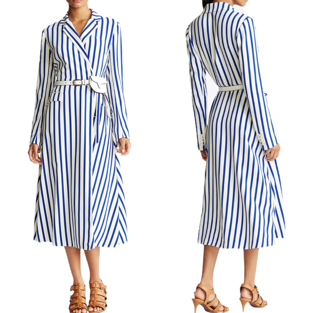 Polo Ralph Lauren Collection, Size 6 Gian Stripe Wrap Dress in Blue/White
